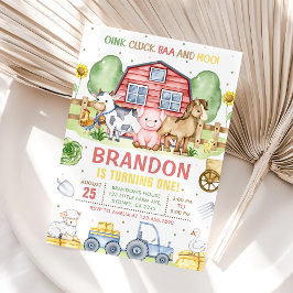 Invitación Granja de tractores Animales Oink Baa Moo 1er cump