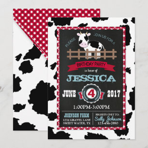 Invitación Granja de vaca animal Piel de vaca Gingham Country