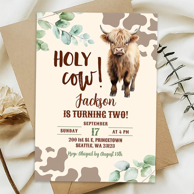 Invitación Granja de Vaca Highland Verde Cumpleaños Niño (Subido por el creador)