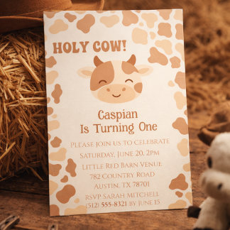 Invitación Granja de Vaca Sagrada Estampado de Vaca Cumpleaño