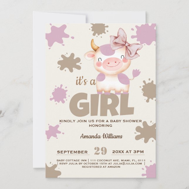 Invitación Granja de vacas sagradas Chica de bebé ducha (Anverso)