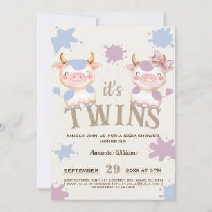 Invitación Granja de vacas sagradas niño niña gemelos baby sh