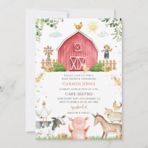 Invitación Granja del Granero Animales Duche de Bebé