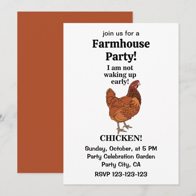 Invitación Granja divertida fiesta de amantes del pollo (Anverso / Reverso)