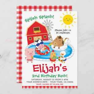 Invitación Granja, fiesta en la piscina