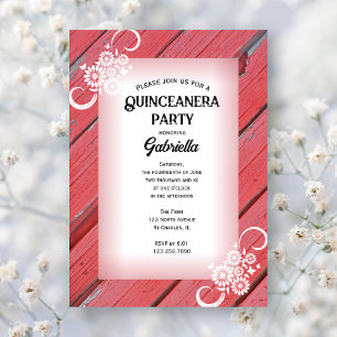 Invitación Granja floral de madera de pino rojo rústico Quinc
