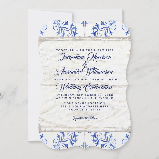 Invitación Granja Granja Azul Kraft Patrón de tela de madera  (Anverso)