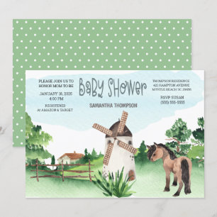 Invitación Granja Horse Windmill Animal Boys Baby Shower