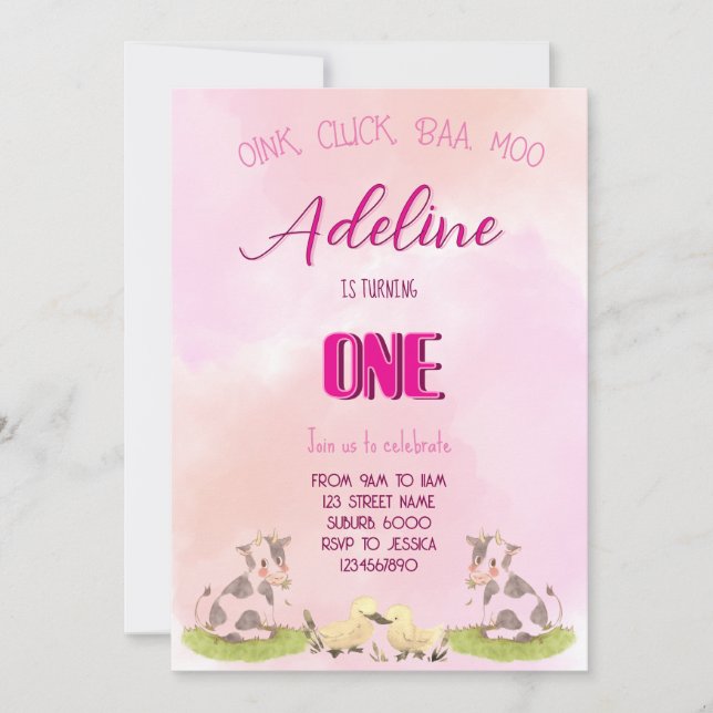 Invitación granja niña UNO (Anverso)