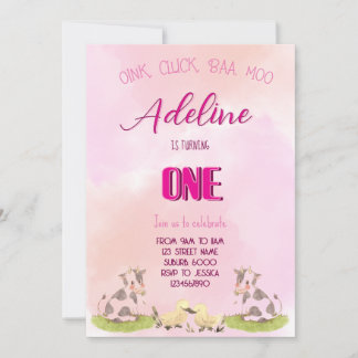 Invitación granja niña UNO