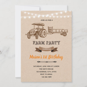 Invitación granja patio tractor vintage