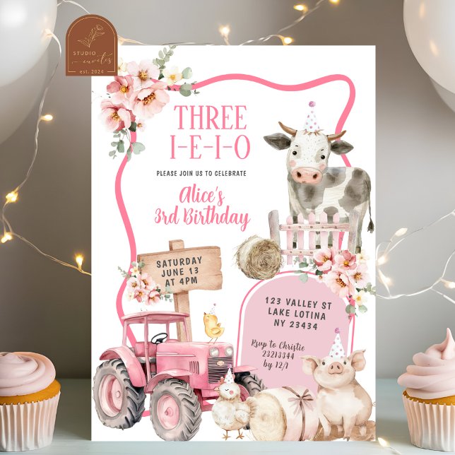 Invitación Granja Rosa 3er Cumpleaños (Subido por el creador)