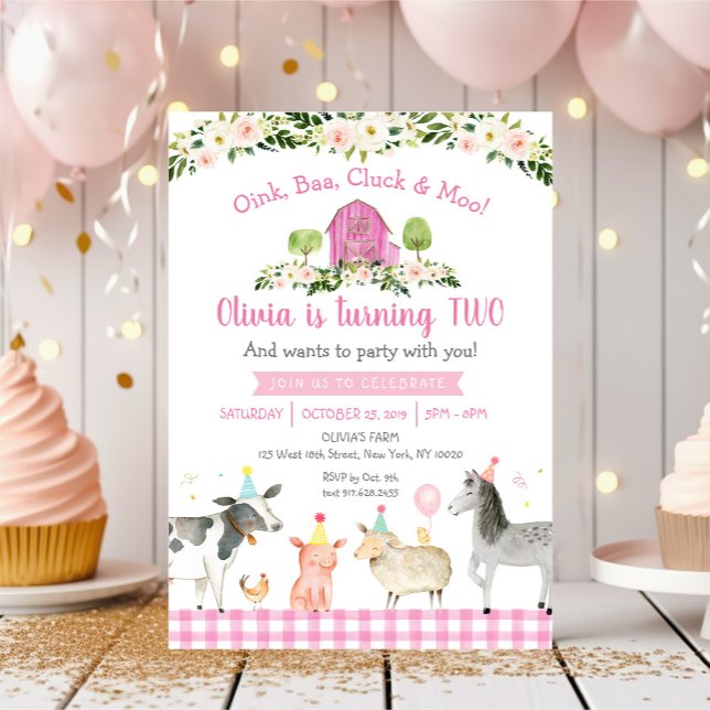 Invitación Granja rosa Floral 2do cumpleaños (Subido por el creador)