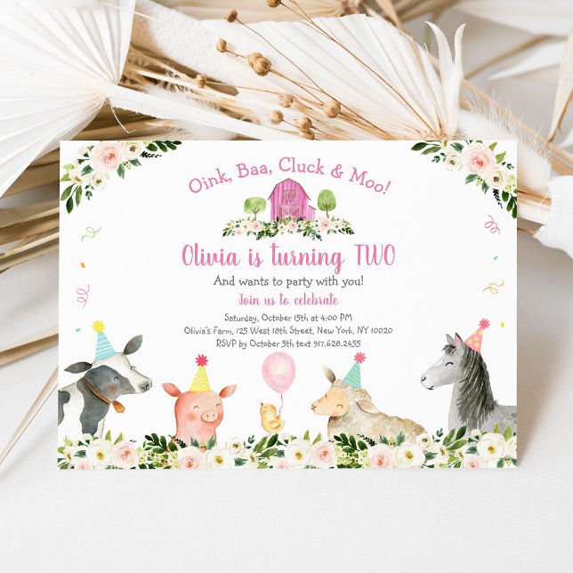 Invitación Granja rosa Rústica Floral Segundo cumpleaños (Subido por el creador)