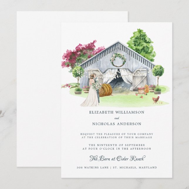 Invitación Granja rural rústica | Elegante Boda de granero (Anverso / Reverso)