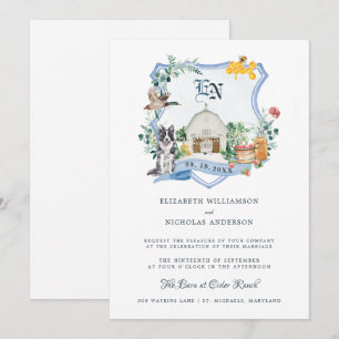 Invitación Granja rural rústica   Escudo Boda Barn