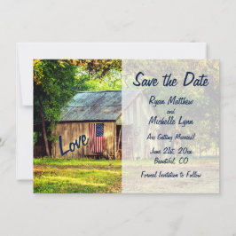Invitación Granja Rústica Bandera Americana Save the Date
