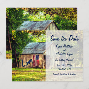 Invitación Granja Rústica Bandera Americana Save the Date