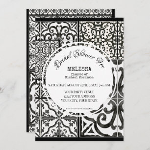 Invitación Granja rústica barba azulejos negro ducha novia bl