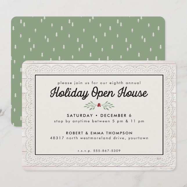 Invitación Granja Rústica Encaje Navidad Fiesta (Anverso / Reverso)