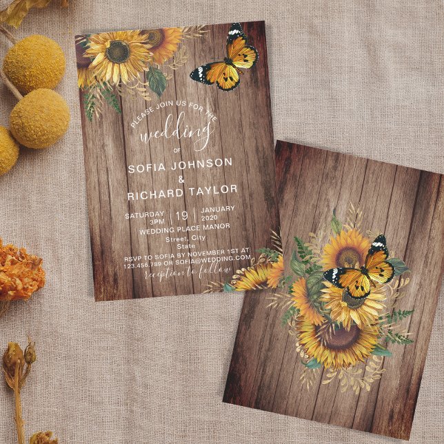 Invitación Granja rústica Sunflower Vintage Wood (Subido por el creador)