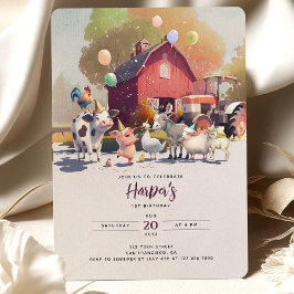 Invitación Granja Tractor Fiesta de Cumpleaños Animales Barn