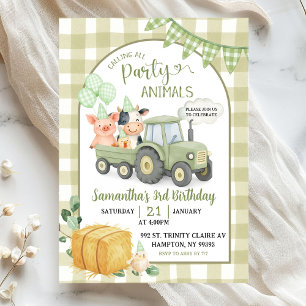 Invitación Granja Verde Cumpleaños Llamando a Todos los Anima