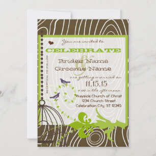 Invitación Grano de madera marrón Amor Aves Apple Green Borde
