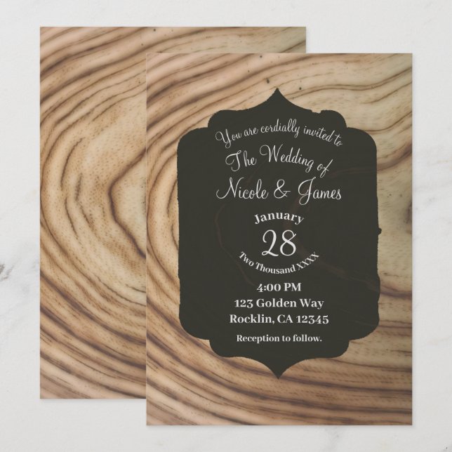 Invitación Grano De Madera Rústica Boda Elegante De Oliva Mín (Anverso / Reverso)
