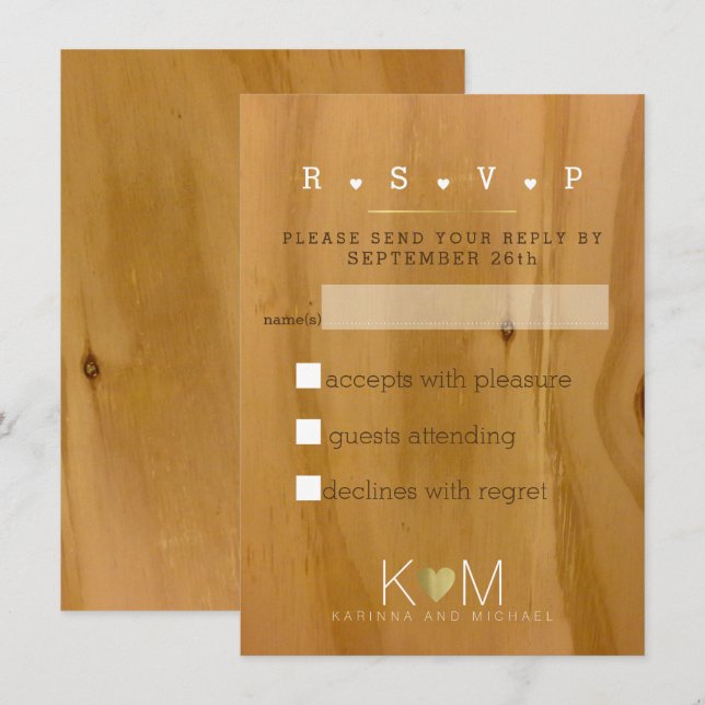 Invitación granos de madera rústicos rsvp de la boda (Anverso / Reverso)