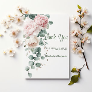 Invitación Granos rosados peonías eucalyptus hoja Gracias