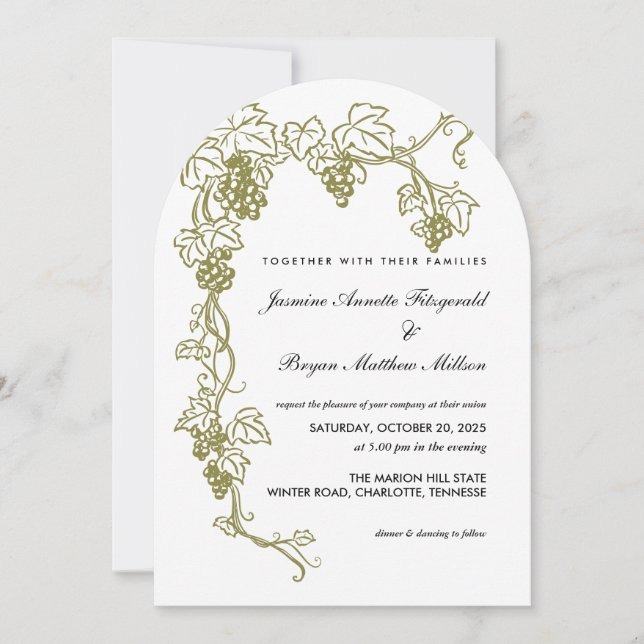 Invitación Grapevine Elegant Vineyard Boda | Italia (Anverso)