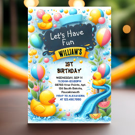 Invitación Graph Splash Bubbles Summer Duck Espuma 1º cumplea