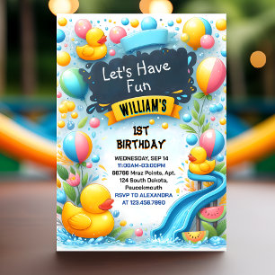 Invitación Graph Splash Bubbles Summer Duck Espuma 1º cumplea