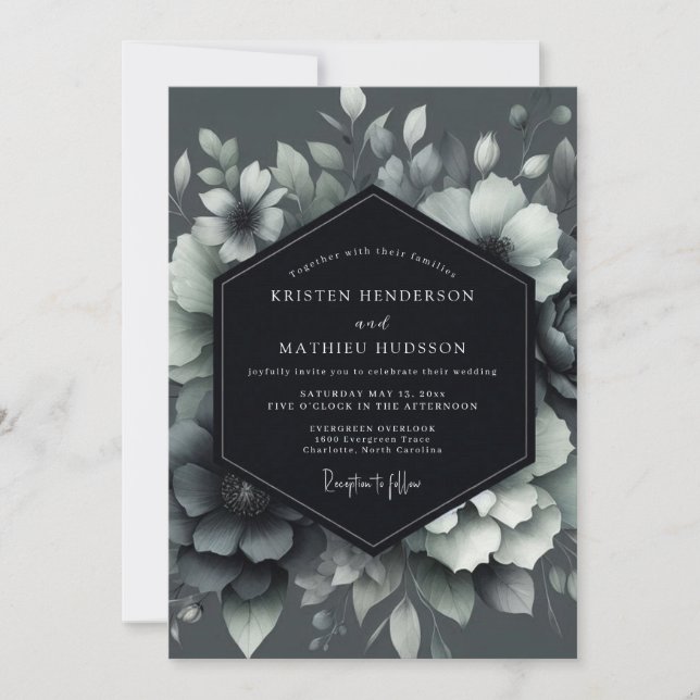 Invitación Graphite Shadowy Bloom Wedding (Anverso)