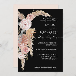 Invitación Grasa BOHO Pampas Folis Negro Rubor Brown Floral