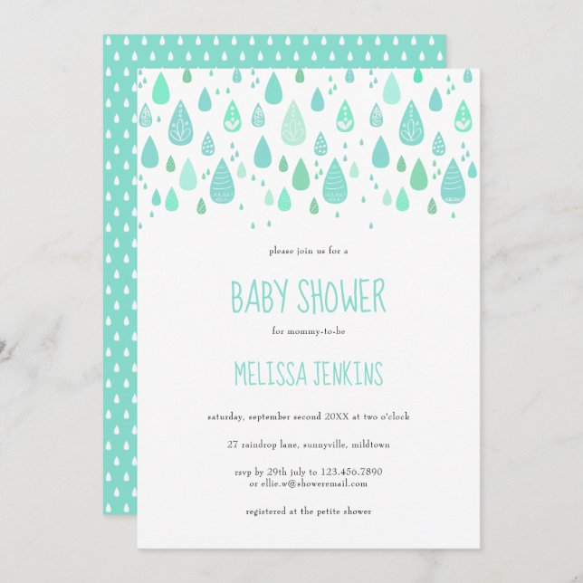 Invitación Grasa de lluvia corta Baby Shower / Sprinkle (Anverso / Reverso)