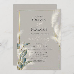 Invitación Grasa Smokey Verde azulada Anthurium y Feathery Pa