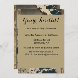 Invitación Grasas en una nieve cubierta Hokusai