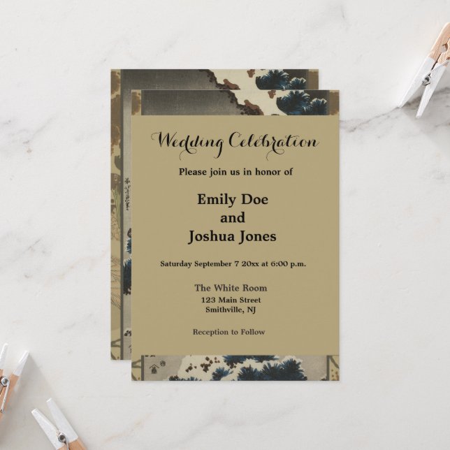 Invitación Grasas en una nieve cubierta Hokusai (Anverso/Reverso In Situ)