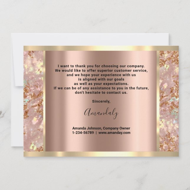 Invitación Gratitud exprés con elegancia: Mármol de oro Rosa (Reverso)