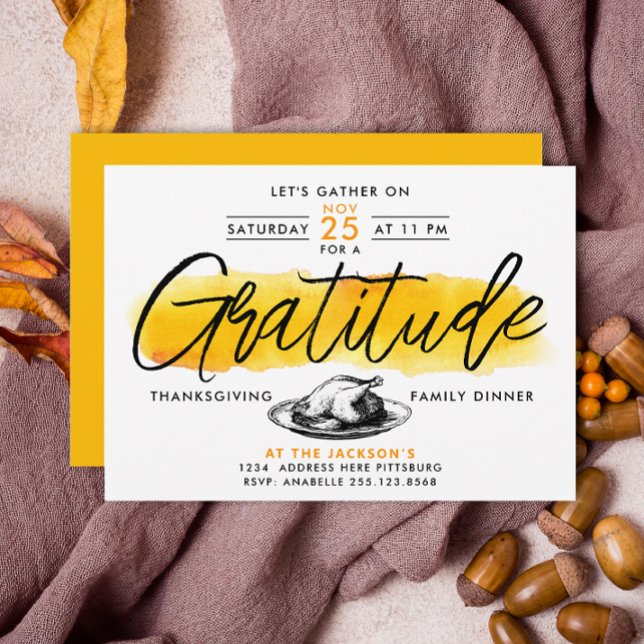 Invitación Gratitud Turca Día de Acción de Gracias Cena Acuar (Subido por el creador)