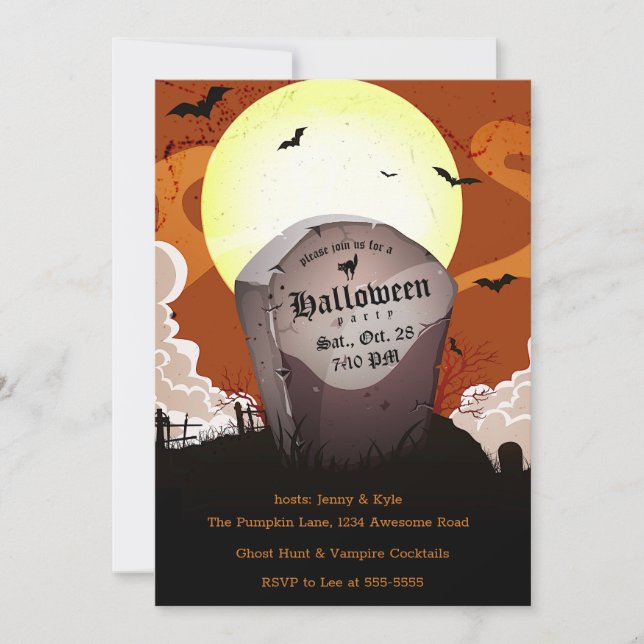 Invitación Gravestone Full Moon Halloween (Anverso)
