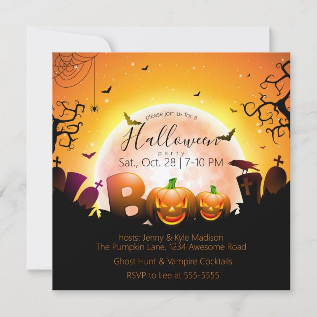 Invitación Graveyard Boo Jack o'lantern Halloween Party (Anverso)