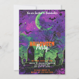Invitación Graveyard cruza la fiesta de Crescent Moon Hallowe