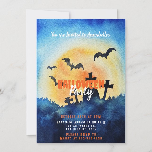 Invitación Graveyard: Fiesta de Halloween de Sun Bats (Anverso)