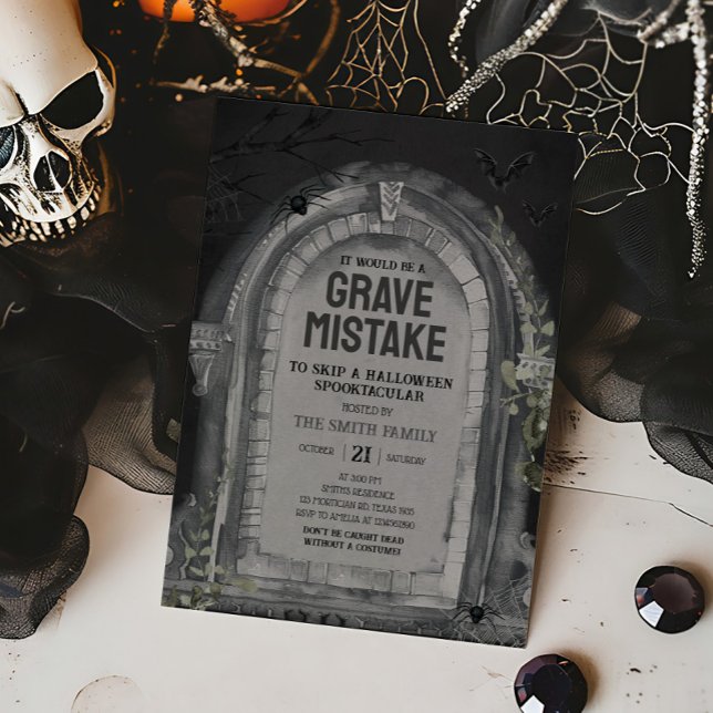 Invitación Graveyard Halloween Party (Tombstone Grave Mistake Halloween Party Invitation)