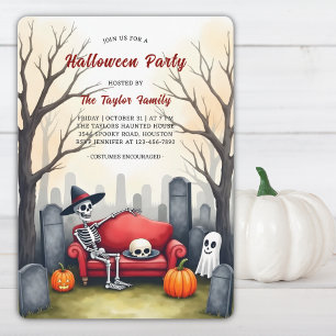 Invitación Graveyard Skeleton Ghost Costume Halloween Party