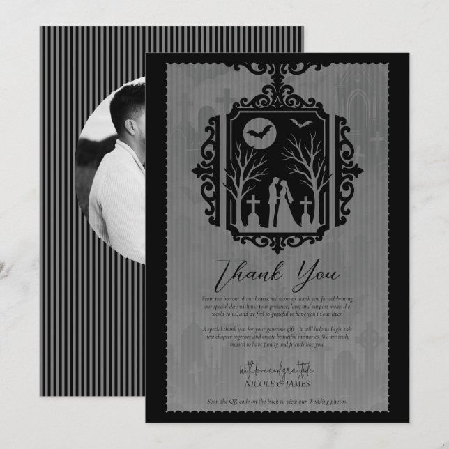 Invitación Graveyard vota matrimonio gótico negro y gris RSVP (Anverso / Reverso)