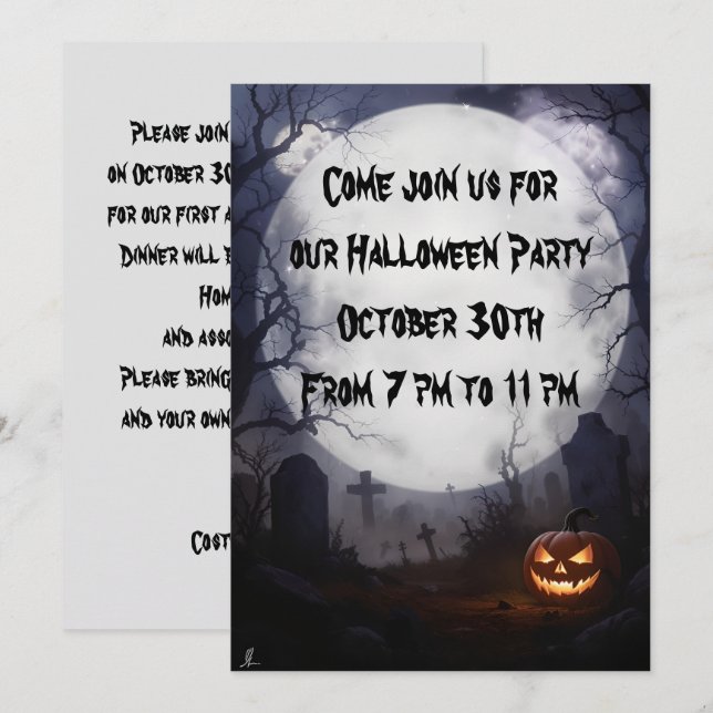Invitación Graveyard y la fiesta de Halloween de luna llena (Anverso / Reverso)